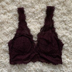Aerie Plum Eyelash Lace Plunge Bralette (XS)